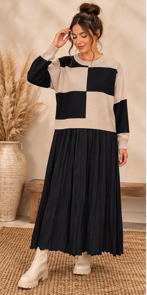 Briana Sweater Pleated Dress