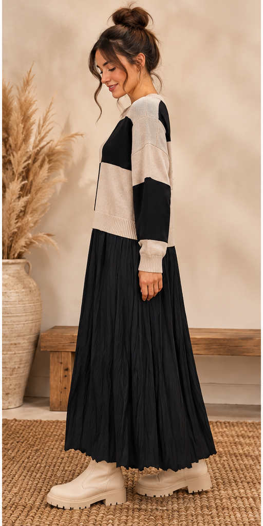 Briana Sweater Pleated Dress