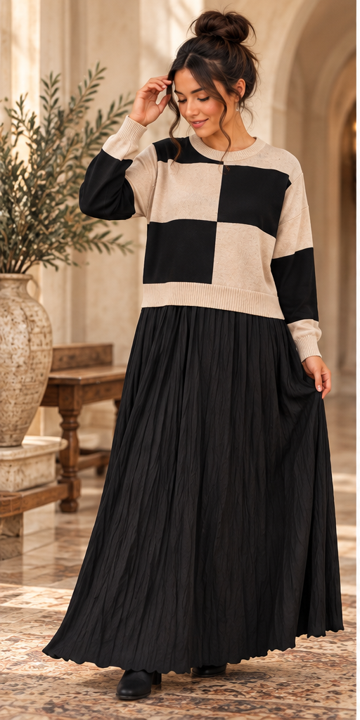 Briana Sweater Pleated Dress